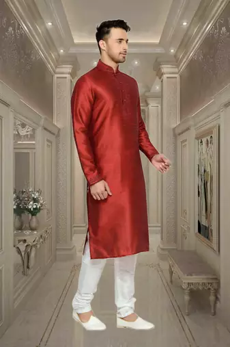 Maroon Dupion Kurta Pajama