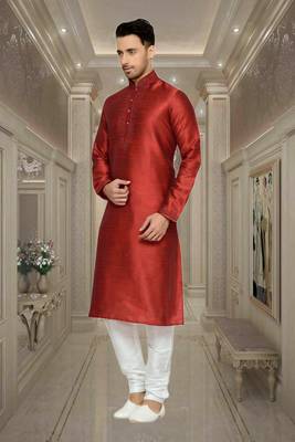 Maroon Dupion Kurta Pajama 3