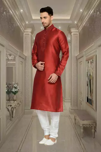 Maroon Dupion Kurta Pajama