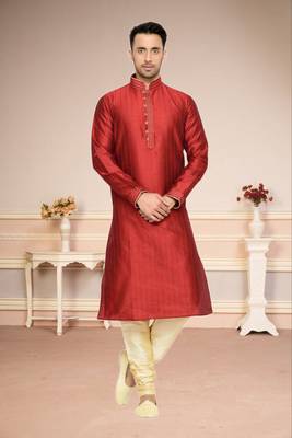 Indian Poshakh Maroon Doby Dupion Kurta Pajama 1