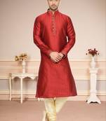 Indian Poshakh Maroon Doby Dupion Kurta Pajama