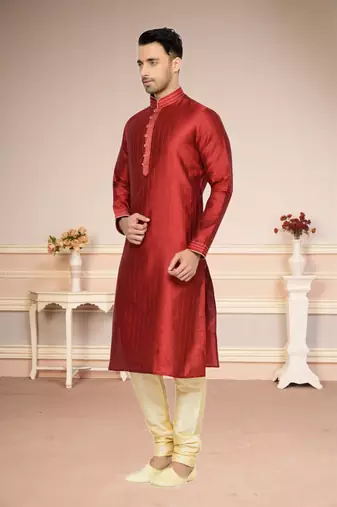 Indian Poshakh Maroon Doby Dupion Kurta Pajama