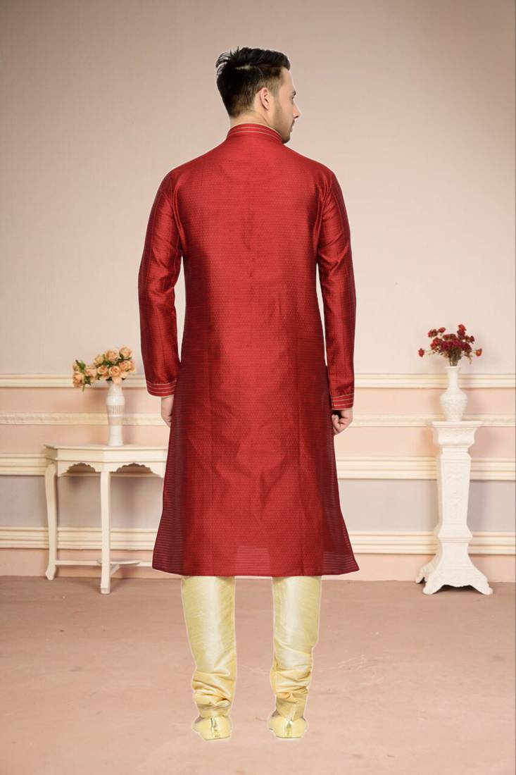 Indian Poshakh Maroon Doby Dupion Kurta Pajama