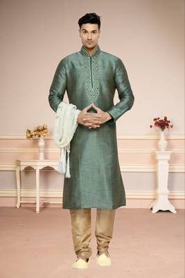 Indian Poshakh Rama Multi Color Dupion Kurta Pajama 1