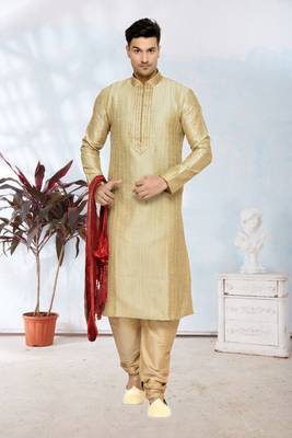Indian Poshakh Gold Kheecha Dupion Kurta Pajama 1
