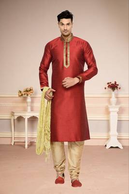 Indian Poshakh Maroon Dupion Kurta Pajama 1