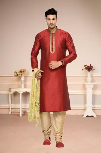 Indian Poshakh Maroon Dupion Kurta Pajama