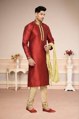 Indian Poshakh Maroon Dupion Kurta Pajama 2