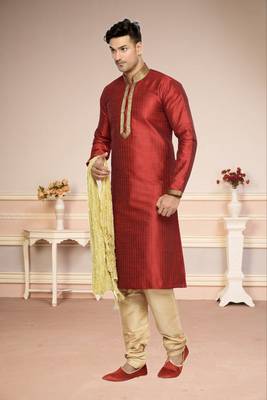 Indian Poshakh Maroon Dupion Kurta Pajama 3