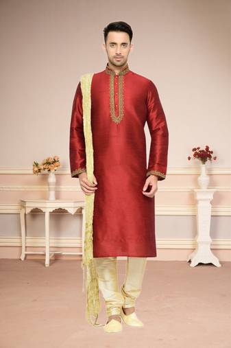 Maroon Dupion Kurta Pajama