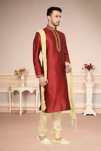 Maroon Dupion Kurta Pajama