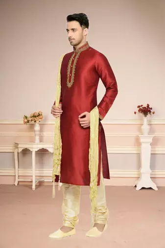Maroon Dupion Kurta Pajama