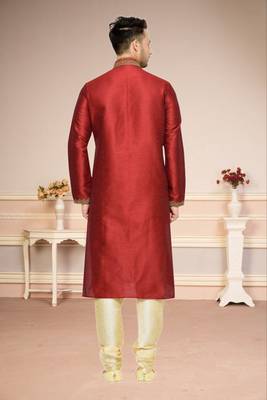 Maroon Dupion Kurta Pajama 4