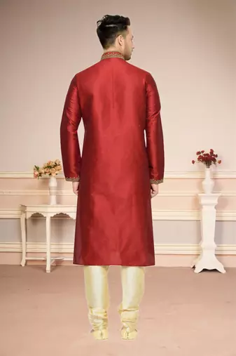 Maroon Dupion Kurta Pajama