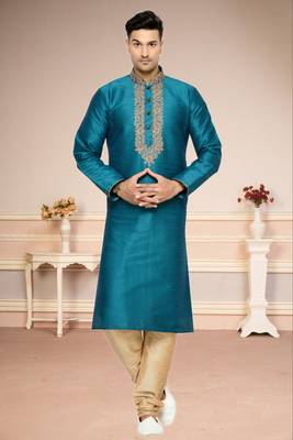 Rama Green Dupion Kurta Pajama 1