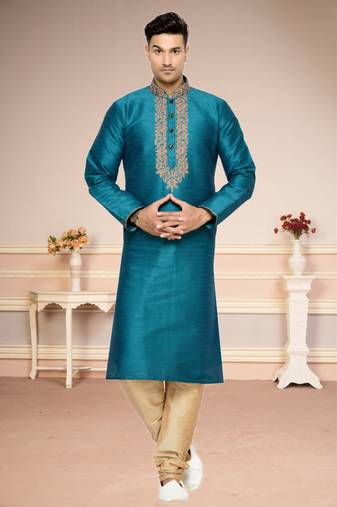 Indian Poshakh Rama Green Dupion Kurta Pajama