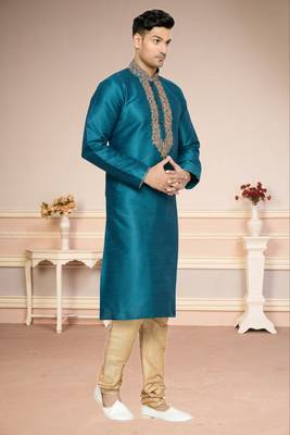 Rama Green Dupion Kurta Pajama 2