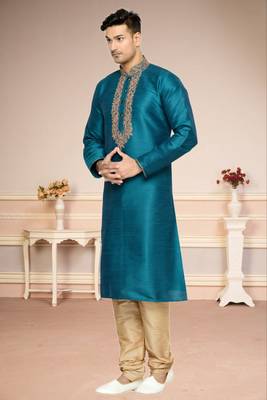 Rama Green Dupion Kurta Pajama 3