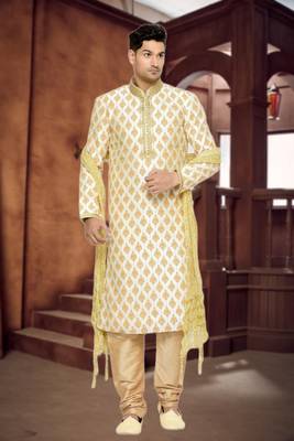 Indian Poshakh Fawn Dupion Kurta Pajama 1