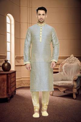 Indian Poshakh Fawn Dupion Kurta Pajama 1