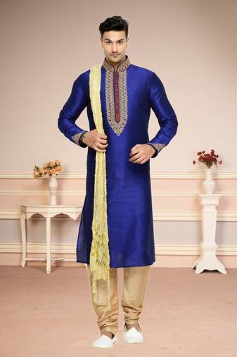 Indian Poshakh Royal Blue Dupion Kurta Pajama