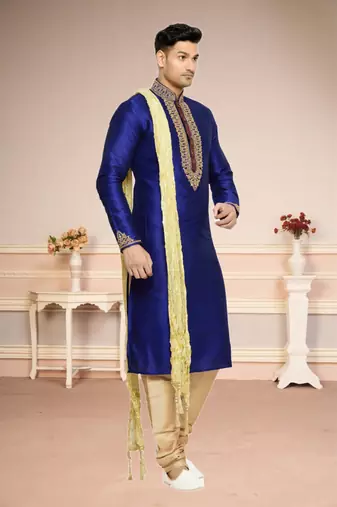 Royal Blue Dupion Kurta Pajama