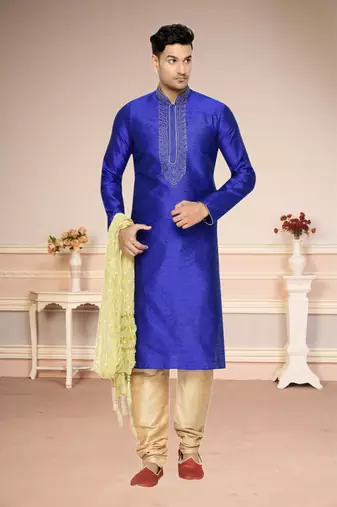 Indian Poshakh Royal Blue Brocket Kurta Pajama