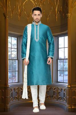 Rama Green Dupion Kurta Pajama 1
