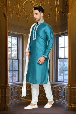 Rama Green Dupion Kurta Pajama 2