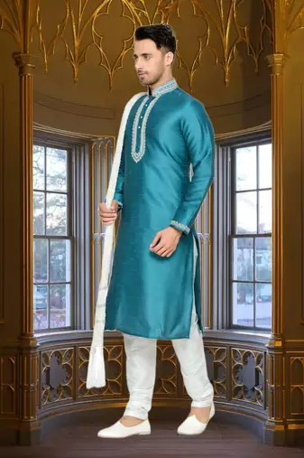 Rama Green Dupion Kurta Pajama