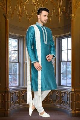 Rama Green Dupion Kurta Pajama 3
