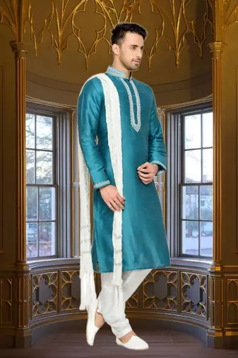 Rama Green Dupion Kurta Pajama