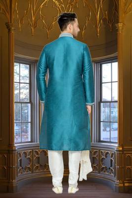 Rama Green Dupion Kurta Pajama 4