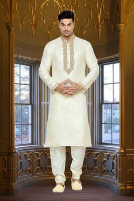Indian Poshakh Cream Brocket Kurta Pajama 1