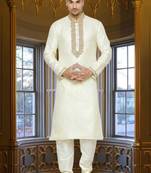 Indian Poshakh Cream Brocket Kurta Pajama