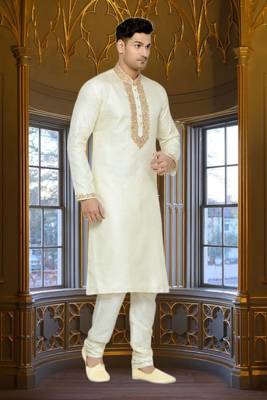 Indian Poshakh Cream Brocket Kurta Pajama 2