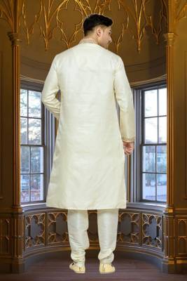 Indian Poshakh Cream Brocket Kurta Pajama 4