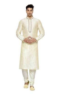Indian Poshakh Cream Dupion Kurta Pajama 1