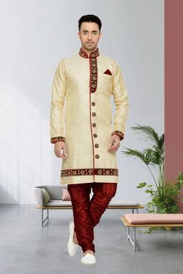 Indian Poshakh Gold Semi Indo Brocket Kurta Pajama 1