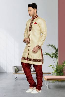 Indian Poshakh Gold Semi Indo Brocket Kurta Pajama 2