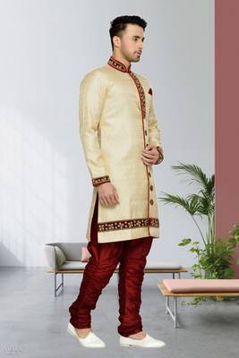 Indian Poshakh Gold Semi Indo Brocket Kurta Pajama 3