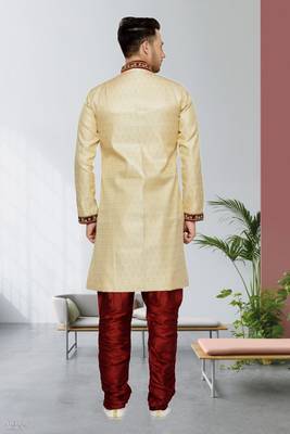 Indian Poshakh Gold Semi Indo Brocket Kurta Pajama 4