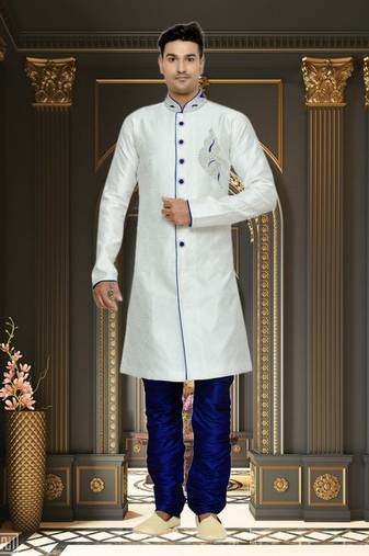 Indian Poshakh Off White Semi Indo Brocket Kurta Pajama