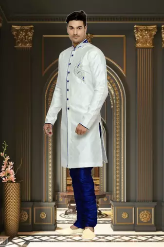 Off White Semi Indo Brocket Kurta Pajama