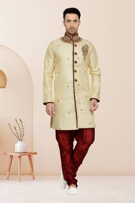 Indian Poshakh Gold Semi Indo Brocket Kurta Pajama 1