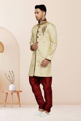 Indian Poshakh Gold Semi Indo Brocket Kurta Pajama 2