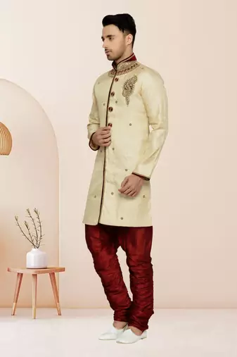 Indian Poshakh Gold Semi Indo Brocket Kurta Pajama