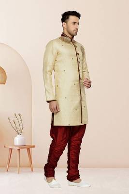 Indian Poshakh Gold Semi Indo Brocket Kurta Pajama 3
