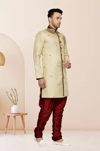 Indian Poshakh Gold Semi Indo Brocket Kurta Pajama