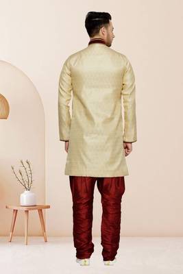Indian Poshakh Gold Semi Indo Brocket Kurta Pajama 4